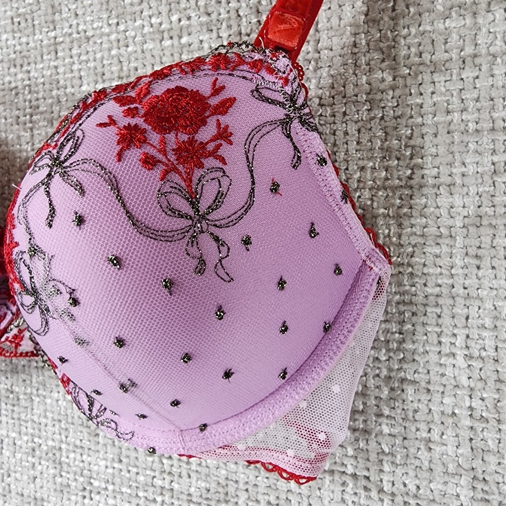 Victorias‎ Secret Push-Up Bra Womens 36B Underwire Pink Lace Embroidered EUC - Picture 3 of 11